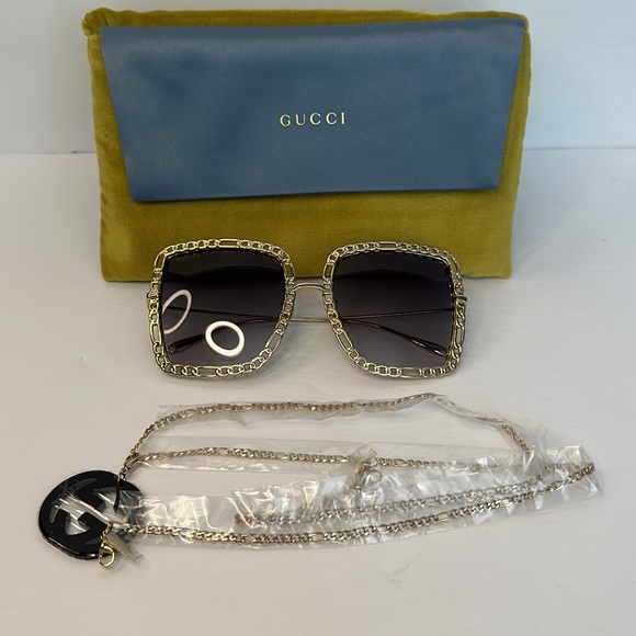 💯 - New Authentic GUCCI Oversized Square Chain Sunglasses Women's GG1033S 002 - Picture 3 of 17